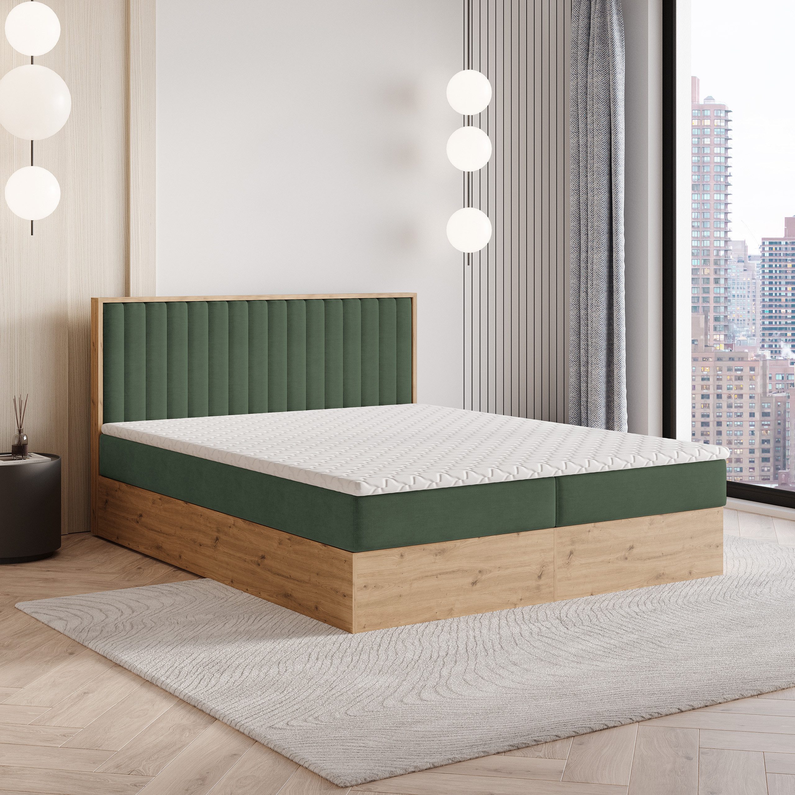 Masseno Boxbett VARELI 140x200 cm mit Bonell Matratze und Topper