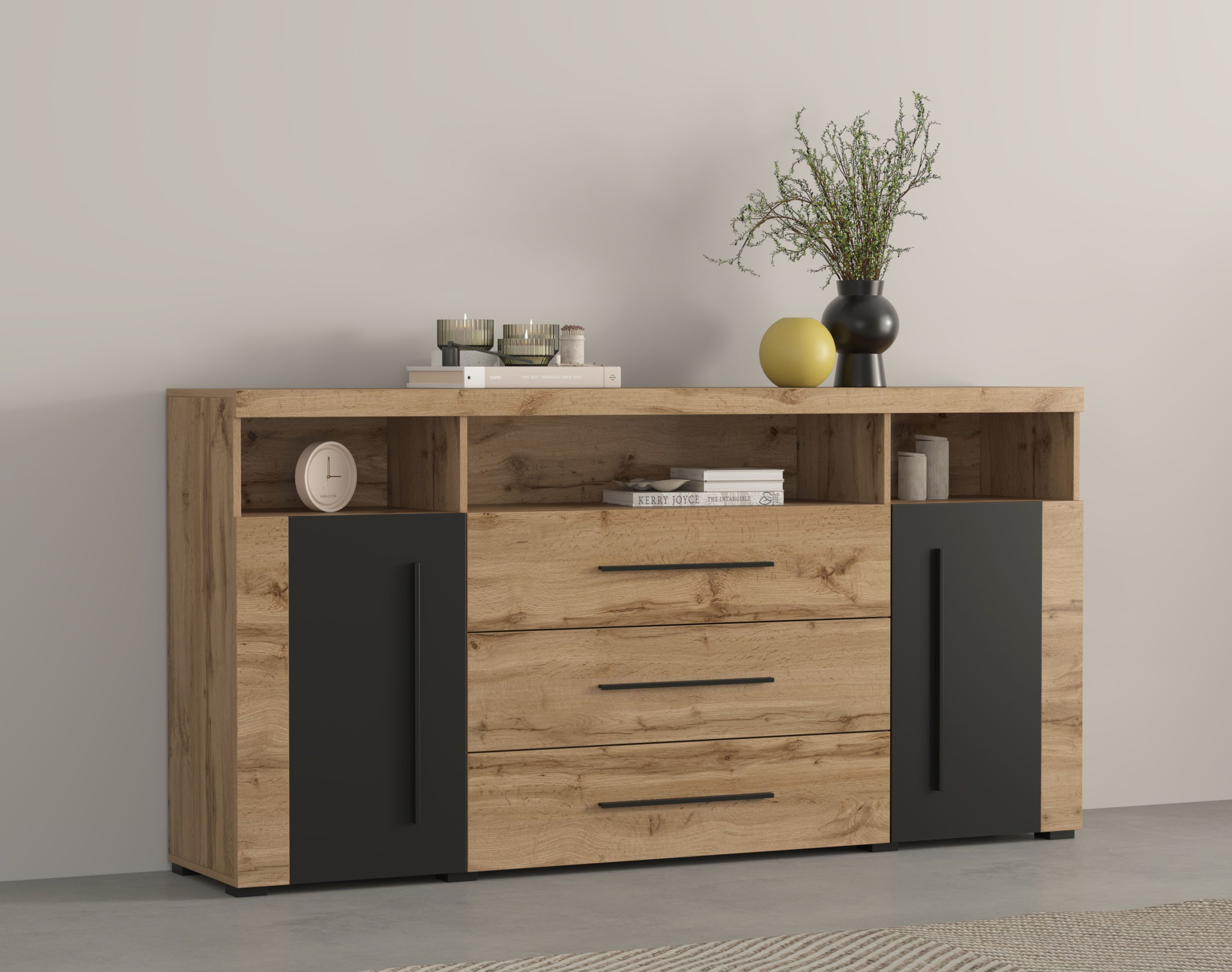 INOSIGN Sideboard Roger,Breite 182cm, stilvolle Schrank, 2 Holztüren 3 Schu günstig online kaufen