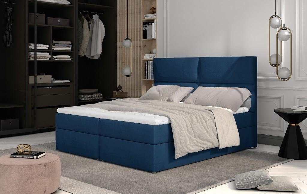 JVmoebel Bett Designer Doppel Blau Textil Schlafzimmer Hotel Chesterfield Betten Bett