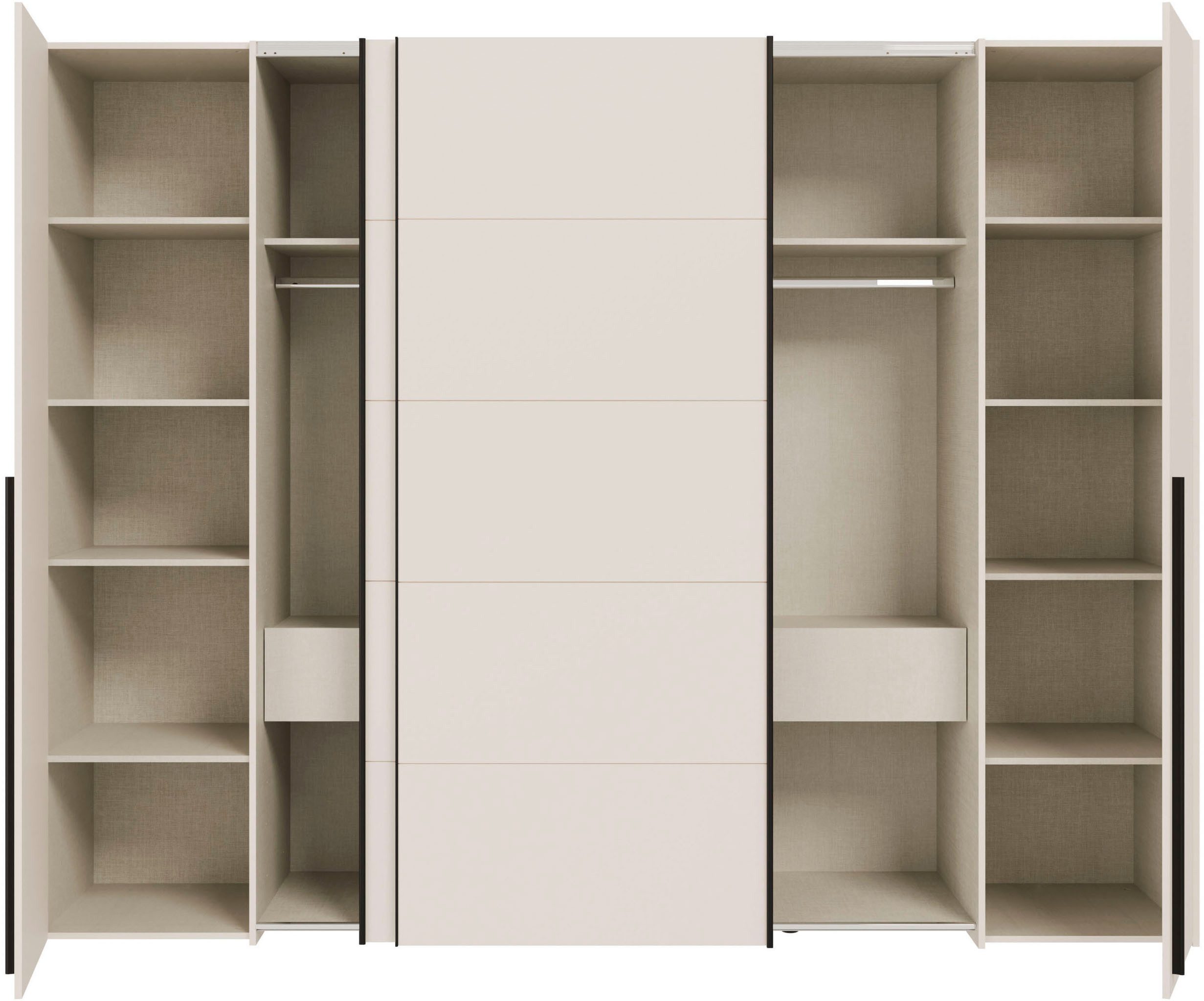 FORTE Kleiderschrank Narago, Kombischrank, modernes Design (B/H/T ca. 270/210/61cm, auch mit Premiumausstattung) Kombination aus Schwebetüren mit seitlichen Drehtüren, Made in Europe