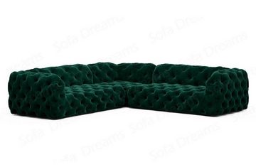 Sofa Dreams Ecksofa Samtstoff Stoff Luxus Sofa Lanzarote L Form Stoffsofa, Couch im Chesterfield Stil