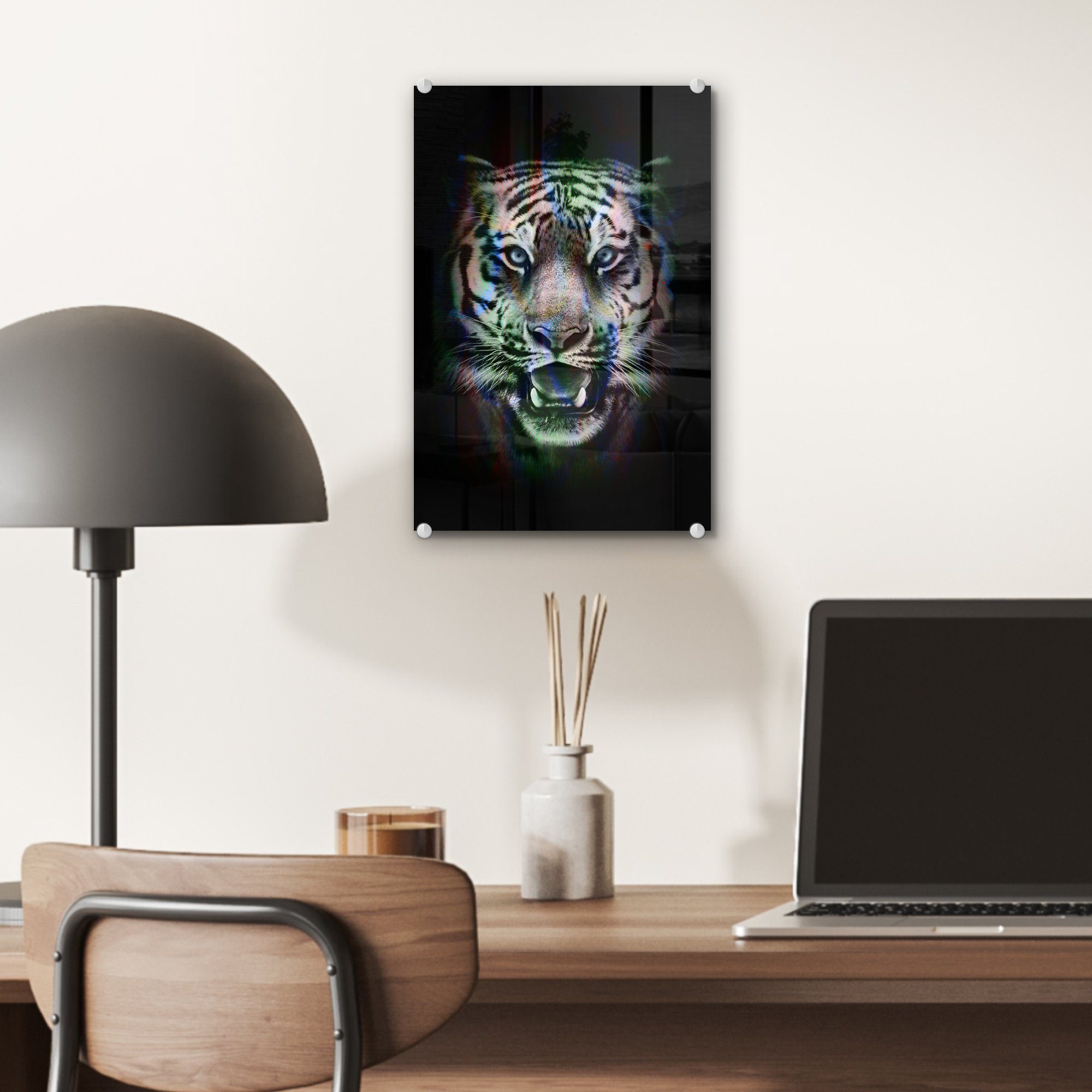 bunt - St), Weiß, Acrylglasbild - auf MuchoWow - Wandbild Glasbilder Glas Glas (1 Schwarz Tiger - Wanddekoration Foto Effekt auf - Bilder -