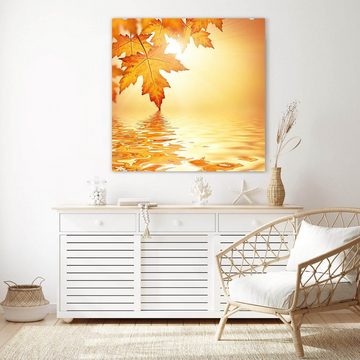 Primedeco Glasbild Wandbild Quadratisch Herbstzweig am Wasser mit Aufhängung, Blumen