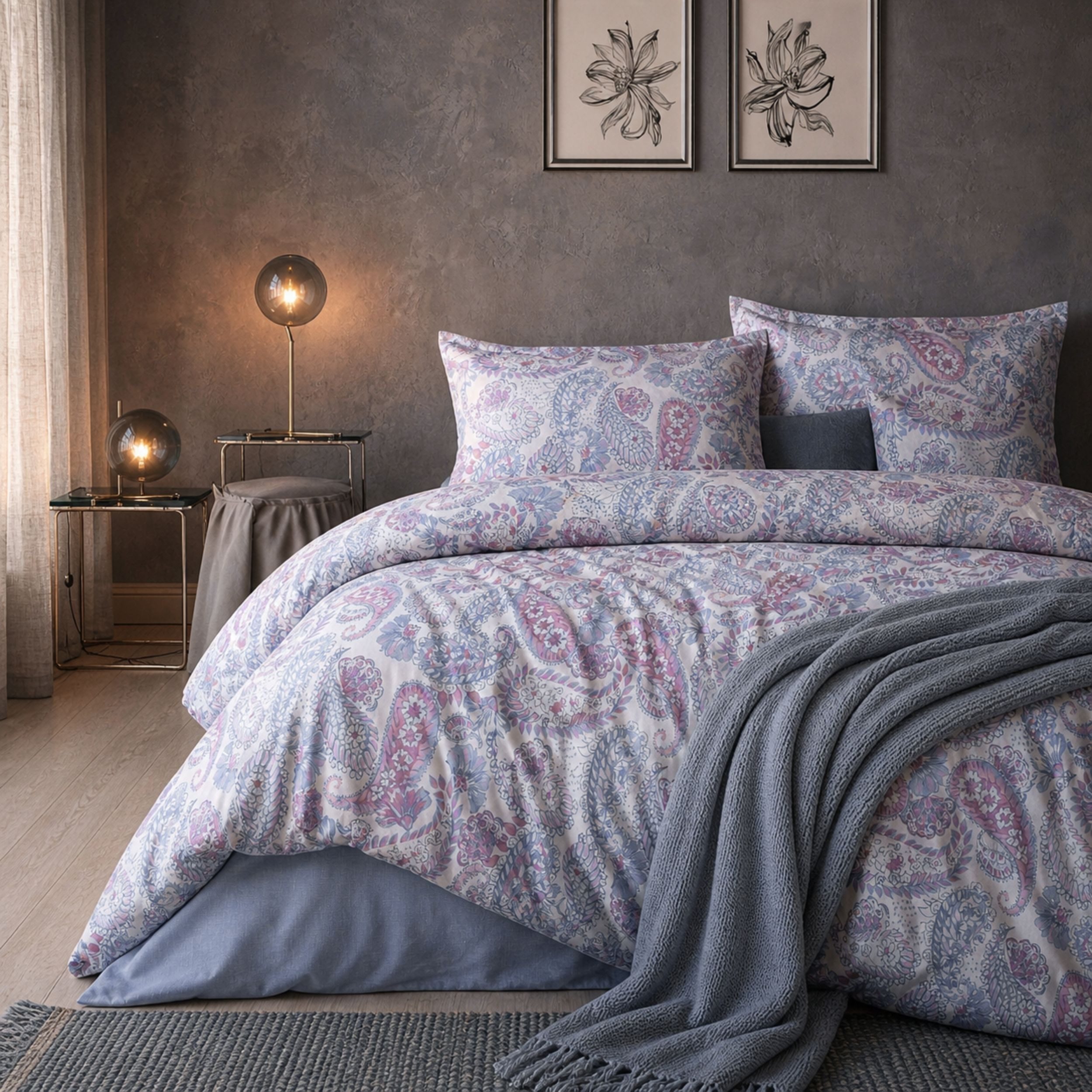 ZIRVEHOME Bettwäsche Baumwolle Bettbezug Paisley Blau Rosa Modernes Design, Renforce, 2 teilig, 200x200 Baumwolle Bettbezug Paisley Blau Rosa modern elegant