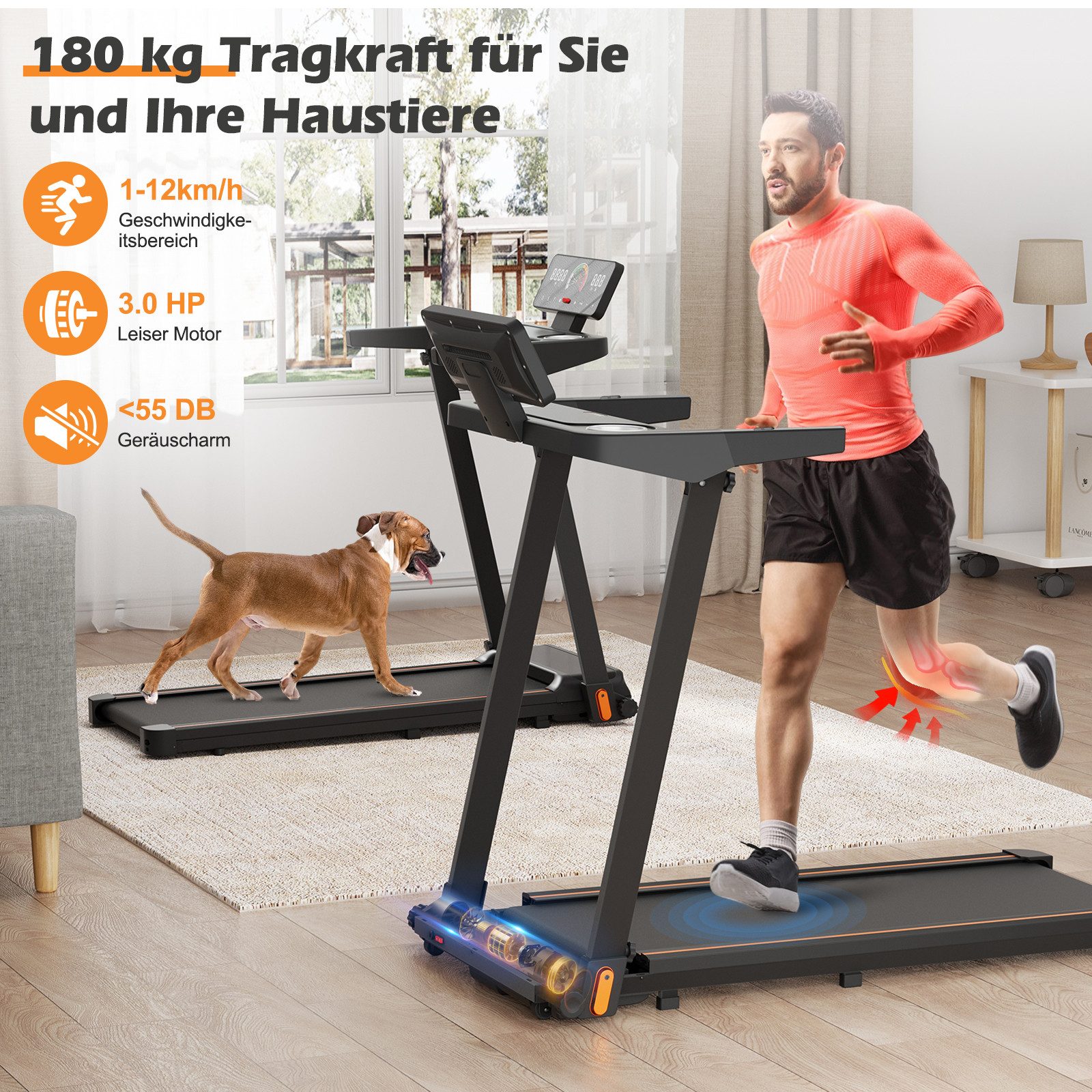 TWSOUL Laufband Klappbares Walking Pad, 1-12 km/h, 2238W motor, 1-12 km/h, Max. 180 KG