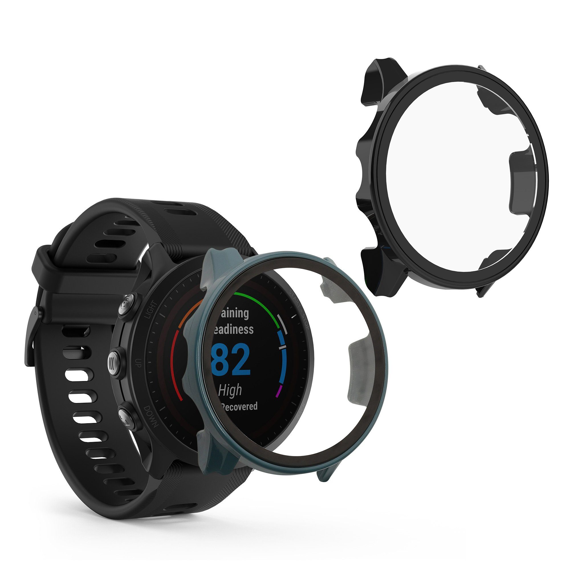 kwmobile Smartwatch-Hülle 2x Glas Hülle für Garmin Forerunner 955 Solar, Schutzhülle Fullbody Fitnesstracker Case Set aus Glas