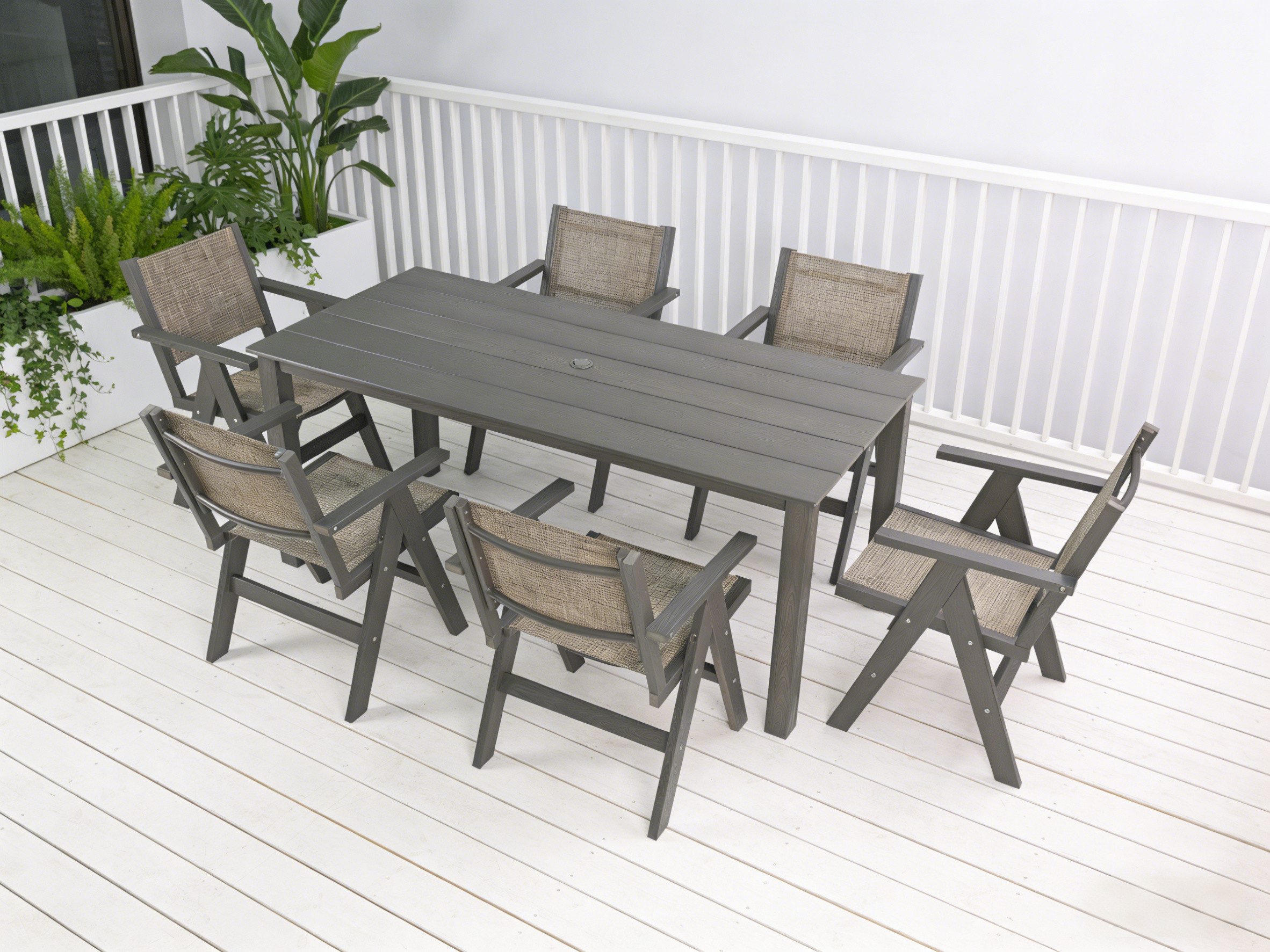 NJLyuhome Esstisch Allwetter-Outdoor-Esstisch mit Schirmloch, 175 x 81 x 75 cm (1-St), wetterfest & pflegeleicht, für Terrasse, Garten & Balkon