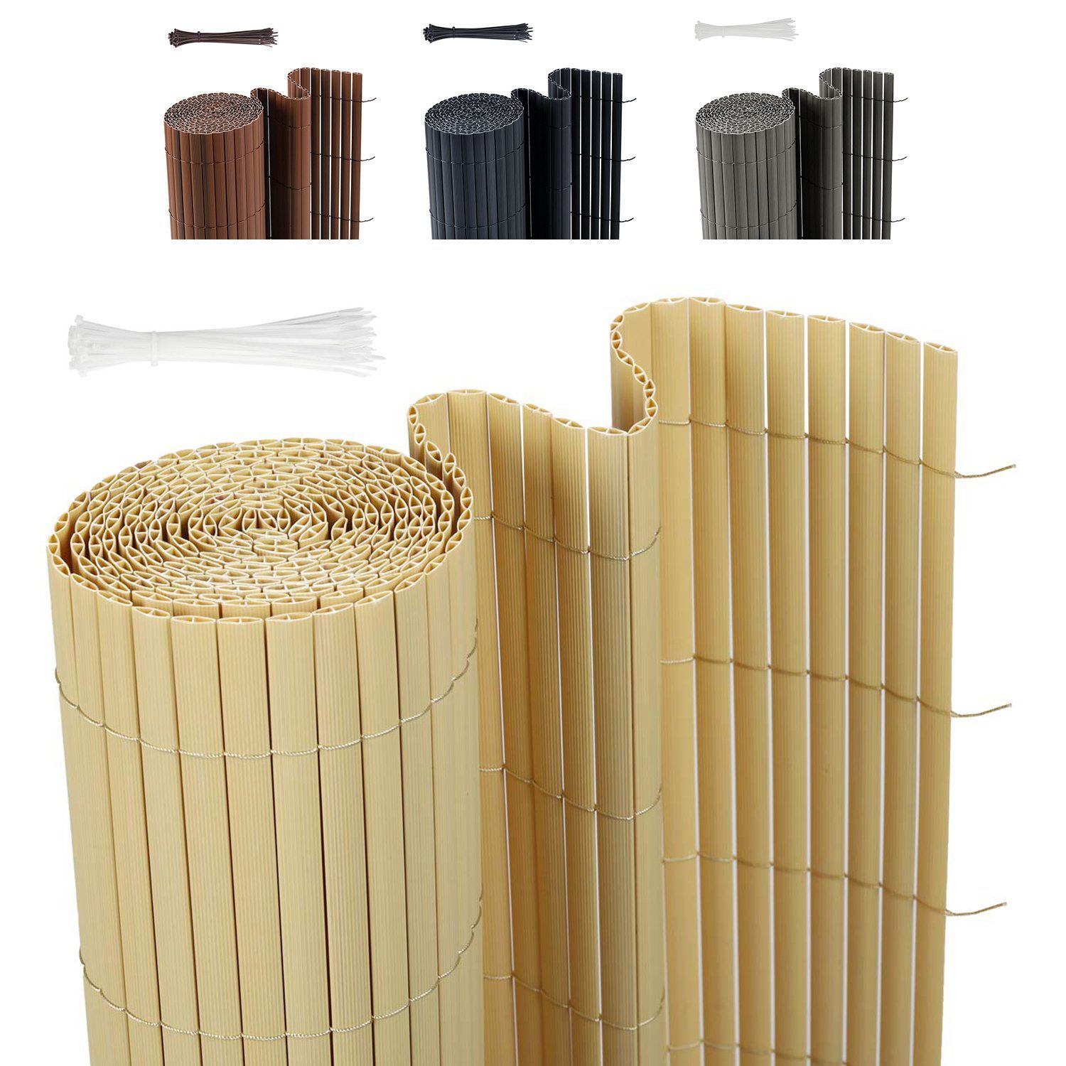 Sekey Balkonsichtschutz PVC Sichtschutzmatte Grau Bambus Sichtschutz