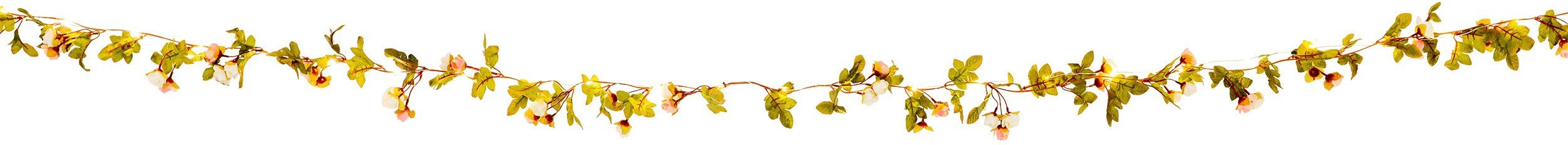 näve LED-Lichterkette Röschen, weiße und rosa Rosenblüten, warmweiße LED, Länge 420cm, Zuleitung 5m