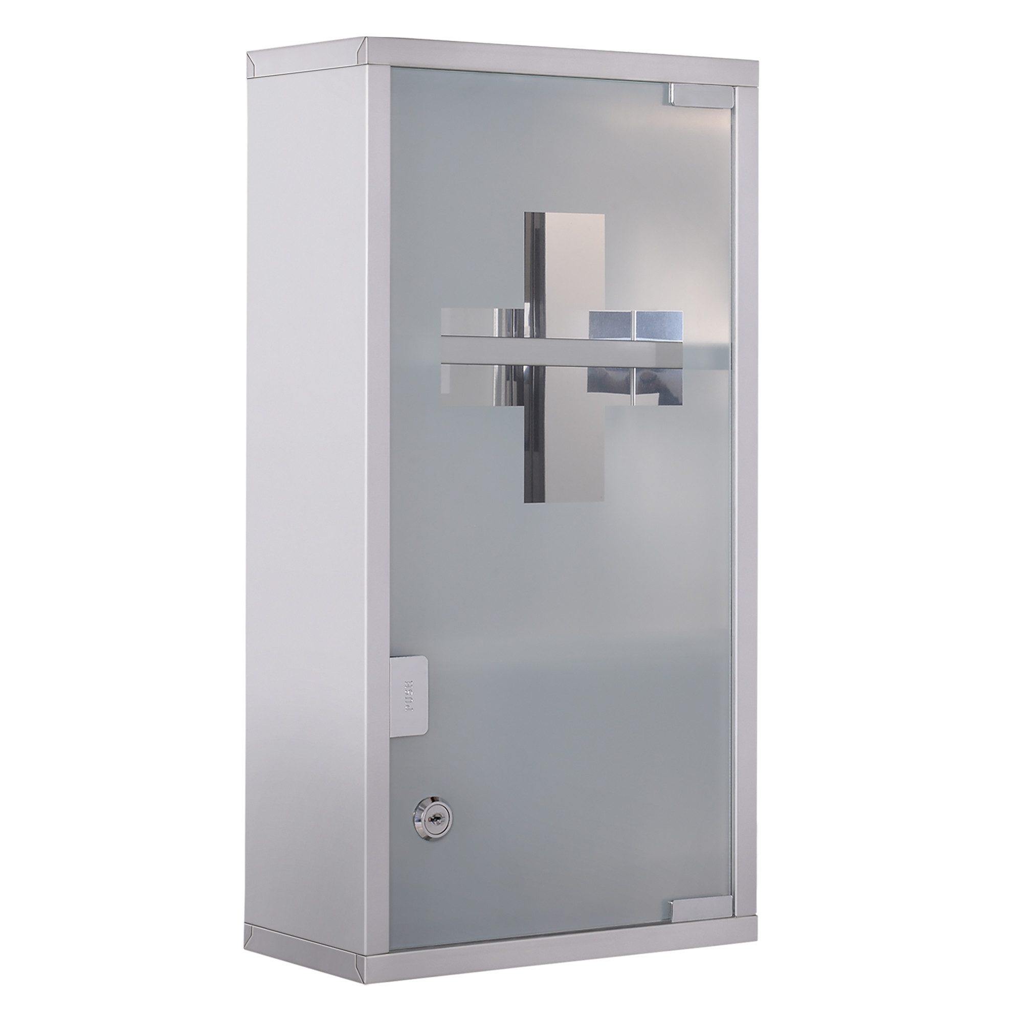 Celya Medizinschrank Medizinschrank aus Edelstahl Arzneischrank zur Medikamenten (Glastür 25 x 12 x 48 cm, Silber) Aufbewahrung, Abschließbar Medikamentenschrank mit 3 Fächer