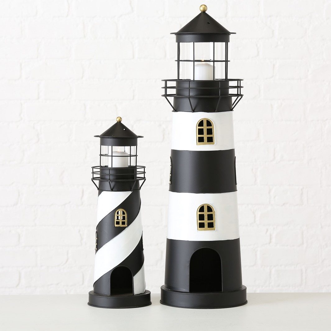 BOLTZE GRUPPE GmbH Kerzenlaterne Laterne Faro Leuchtturm weiß/schwarz Eisen H 46 + 73 cm 2er Set