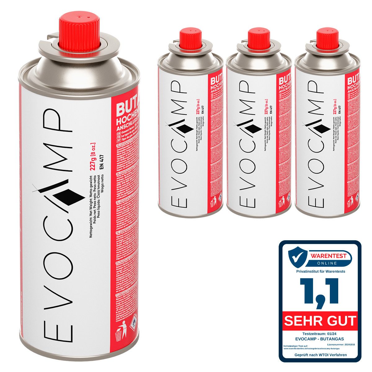 EVOCAMP Gaskartusche 4x Butankartuschen Typ MSF-1a 227g mit Bajonettventil, günstig online kaufen