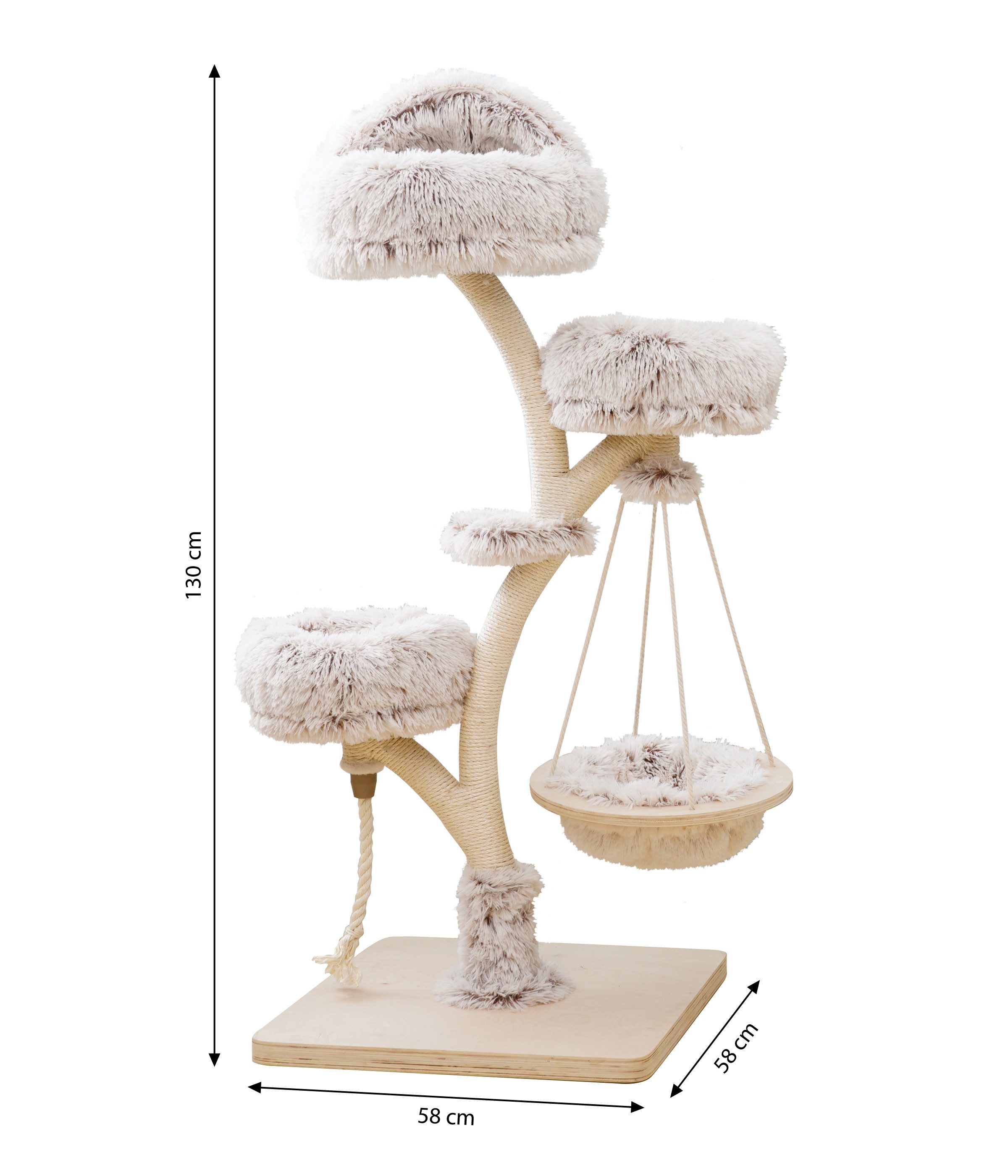 Dehner Kratzbaum Bonnie für Katzen, ca. 58 x 130 x 58 cm, beige / weiß, Plüsch / Spanplatte / Sisal / Metall, robust