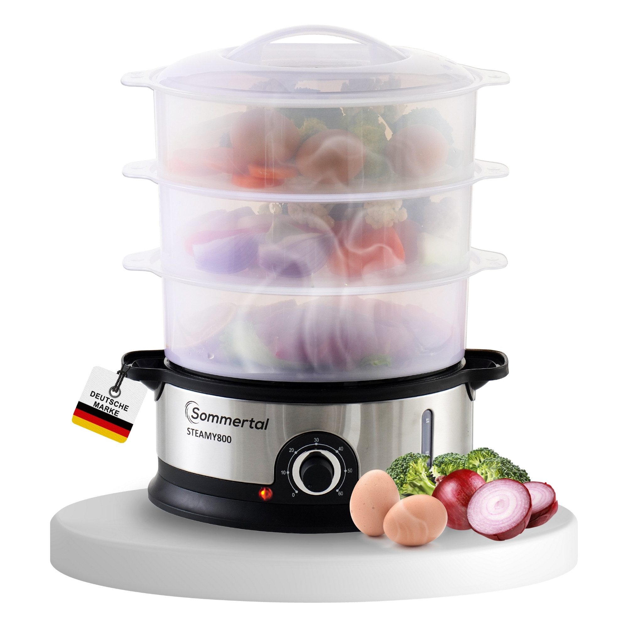 Sommertal Dampfgarer Sommertal Dampfgarer STEAMY800 Dämpfer 800W 3 Schicht Topf