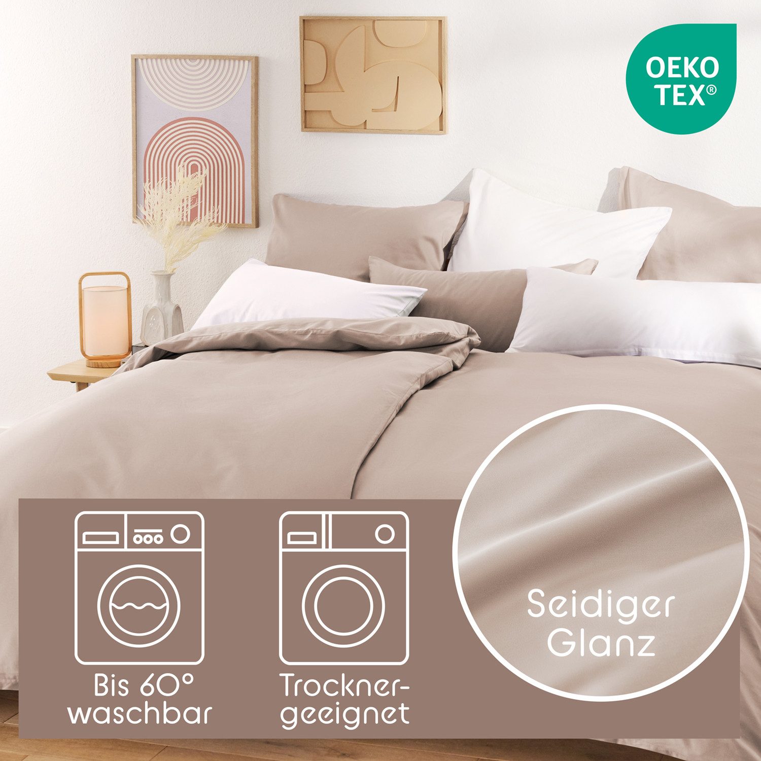 Blumtal Bettwäsche Oeko Tex Zertifizierte Mako Satin Bettwäsche 100% Baumwolle, Bettdeckenbezug mit frei wählbaren Kissenbezug