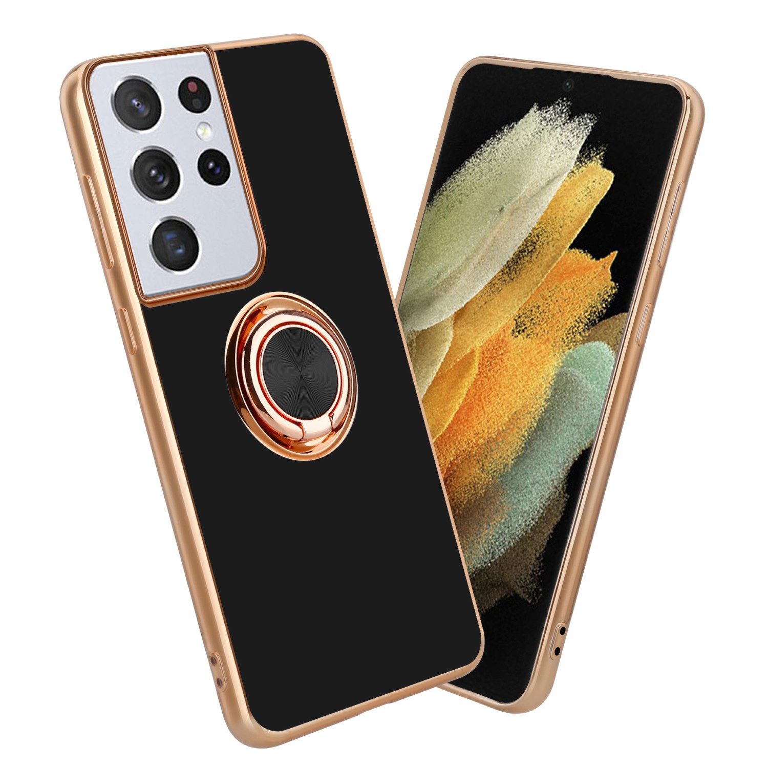 Cadorabo Handyhülle für Samsung Galaxy S21 ULTRA Hülle Samsung Galaxy S21 ULTRA, Schutzhülle - TPU Silikon Hülle - mit Kameraschutz und Ring