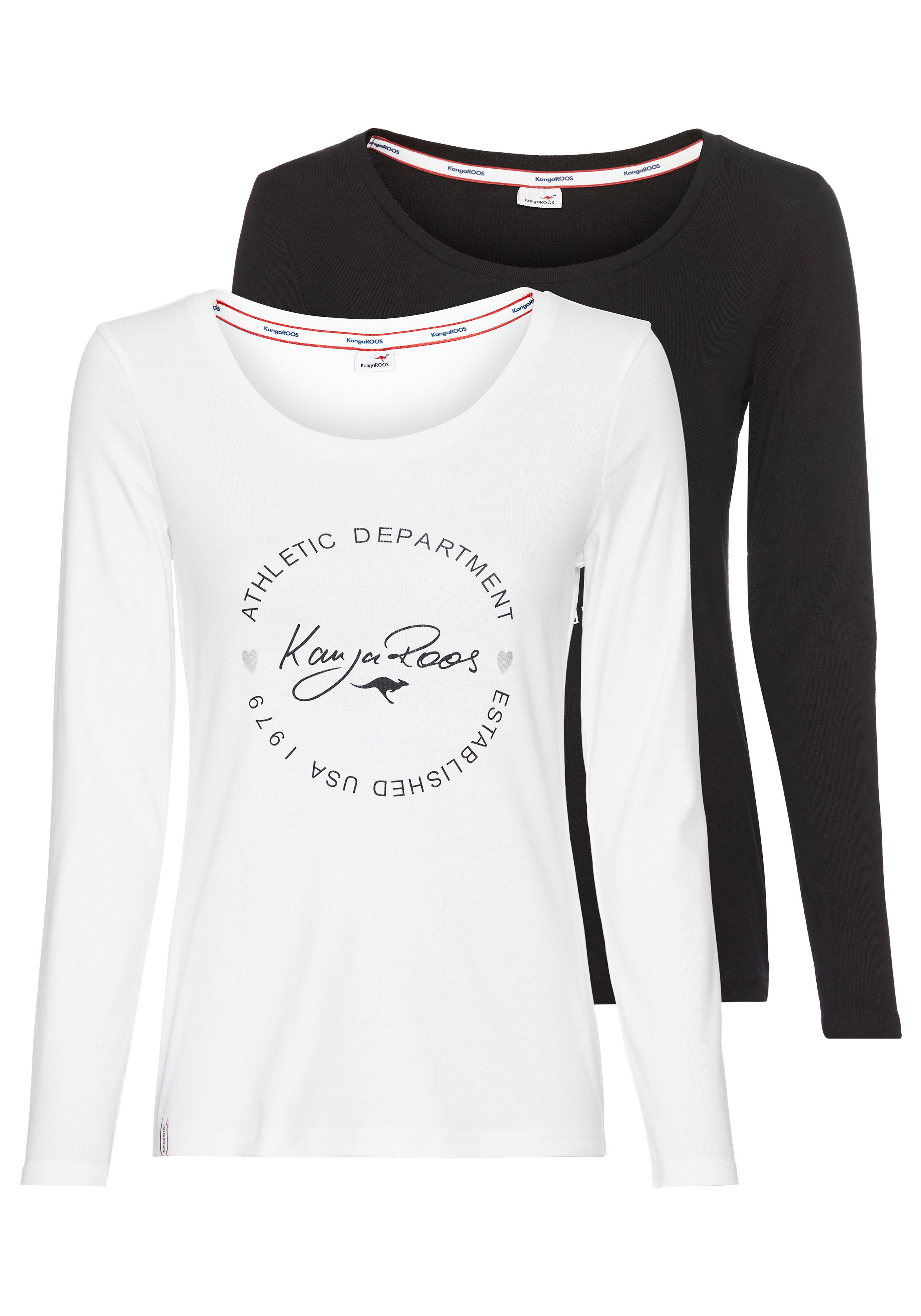 KangaROOS Langarmshirt (Packung, 2-tlg., 2er-Pack) mit Print und unifarben günstig online kaufen