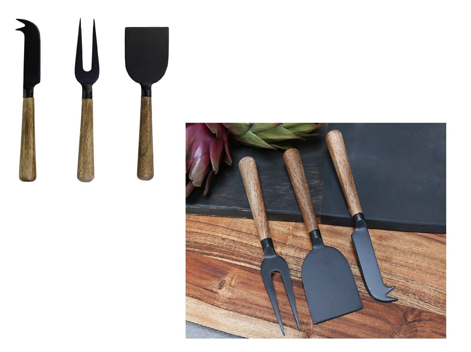 Chic Antique Messer-Set Käsemesser Set mit Holzgriff 3 teilg Chic Antique aus Mangoholz