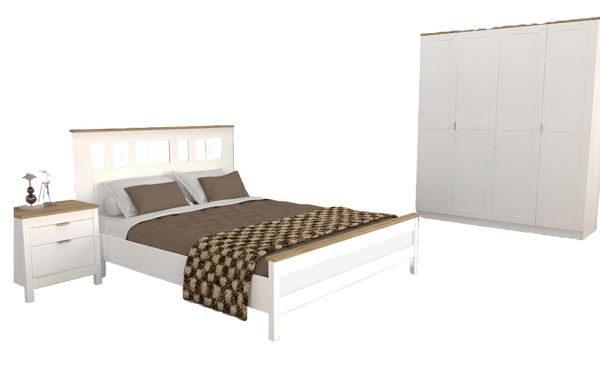 Schlafzimmer-Set Schlafzimmermöbel in Weiß mit Bett und Nachttischen