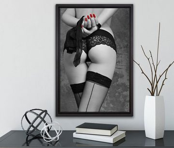 Pixxprint Leinwandbild erotische Spitzen-Dessous, Wanddekoration (1 St), Leinwandbild fertig bespannt, in einem Schattenfugen-Bilderrahmen gefasst, inkl. Zackenaufhänger