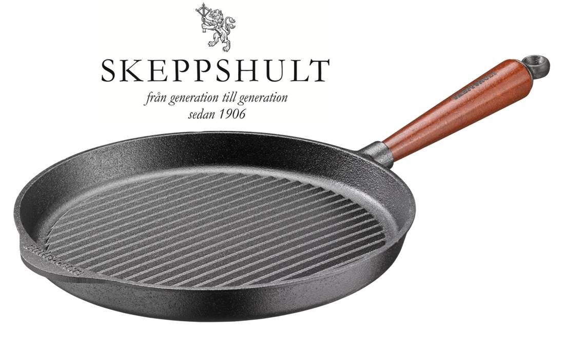 Skeppshult Grillpfanne Skeppshult Gusseisen Grillpfanne Ø 28 cm mit Walnussholzgriff