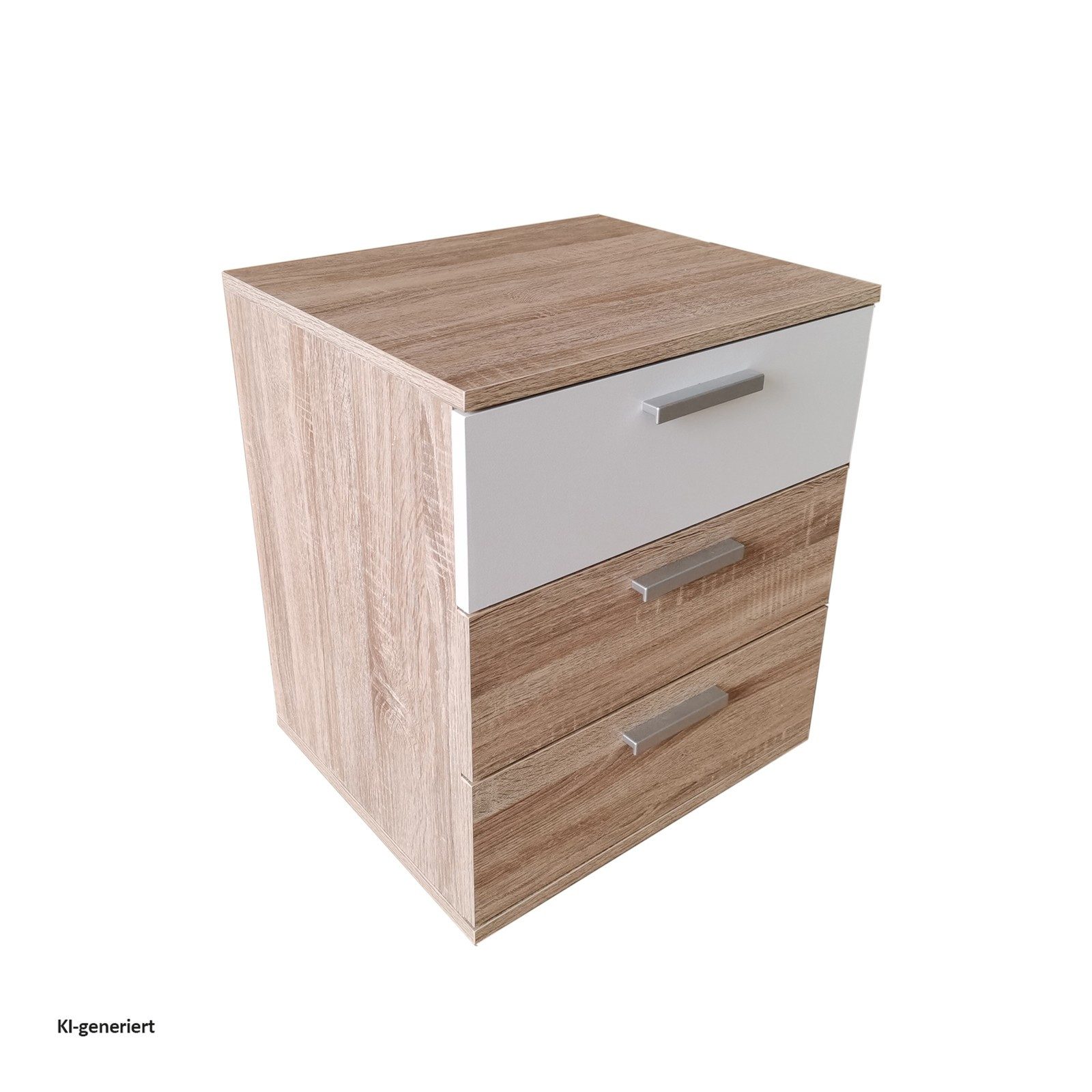 HTI-Living Nachtschrank Nachtkommode 3 Schubladen Nina Sonoma Weiß (Stück, 1-St., 1 Nachtschrank) Nachtschrank Nachttisch