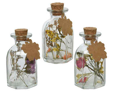Decoris season decorations Deko-Glas, Trockenblumen im Glas Korkdeckel 10cm Dekoglas 1 Stück sortiert