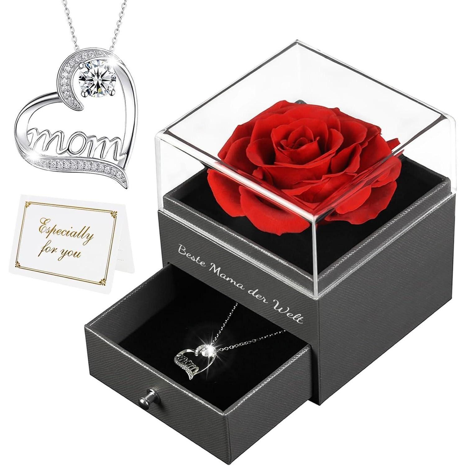 Miofula Schmuckset Muttertag Geschenk: Ewige Rose mit Halskette für Beste Mama der Welt