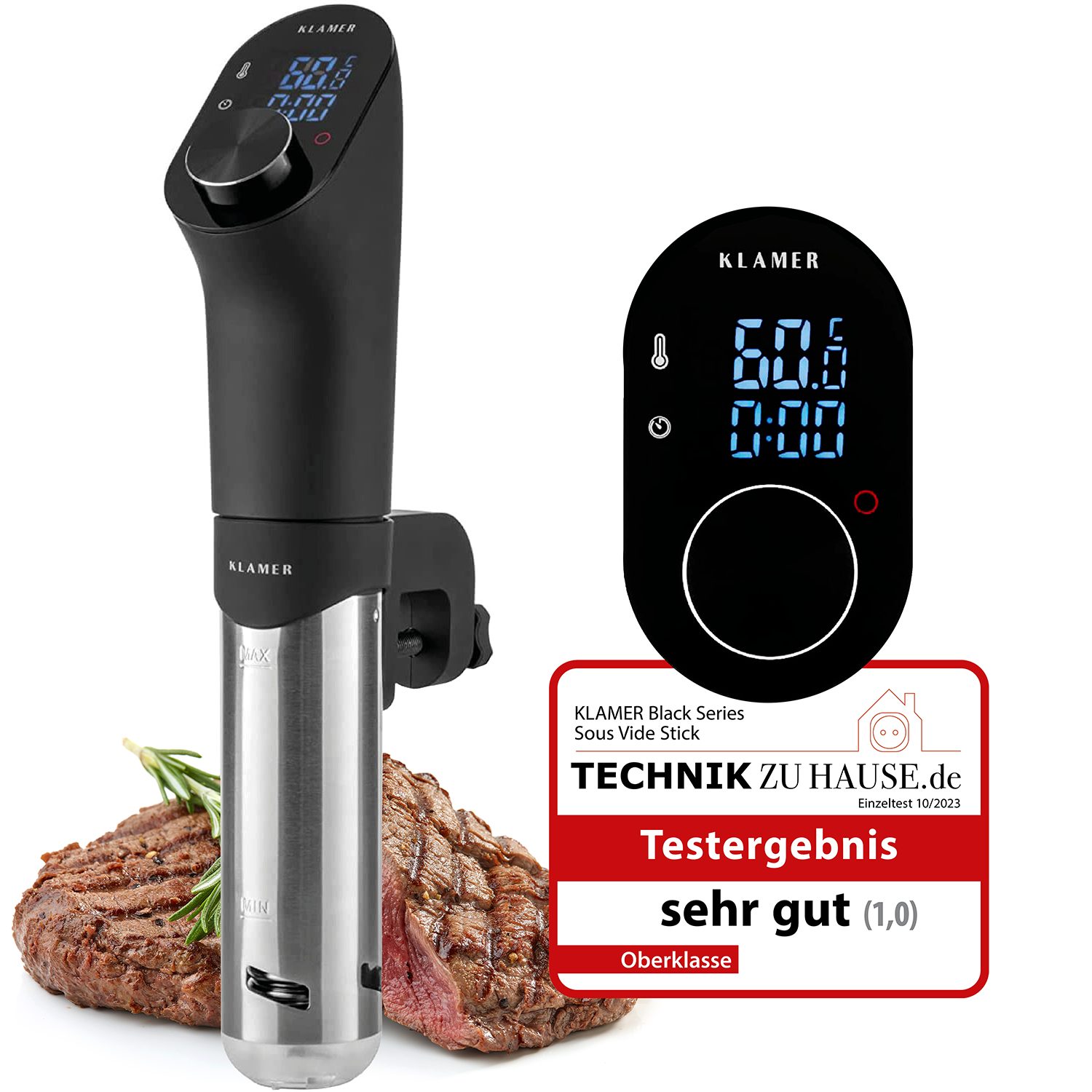 KLAMER Sous-Vide Stick 1200 Watt IPX7 wasserdichter Sous Vide Garer mit 3D Zirkulation und 2…, Perfektes Garen, 20-95°C, gleichmäßiges Erhitzen, max. 1% Abweichung