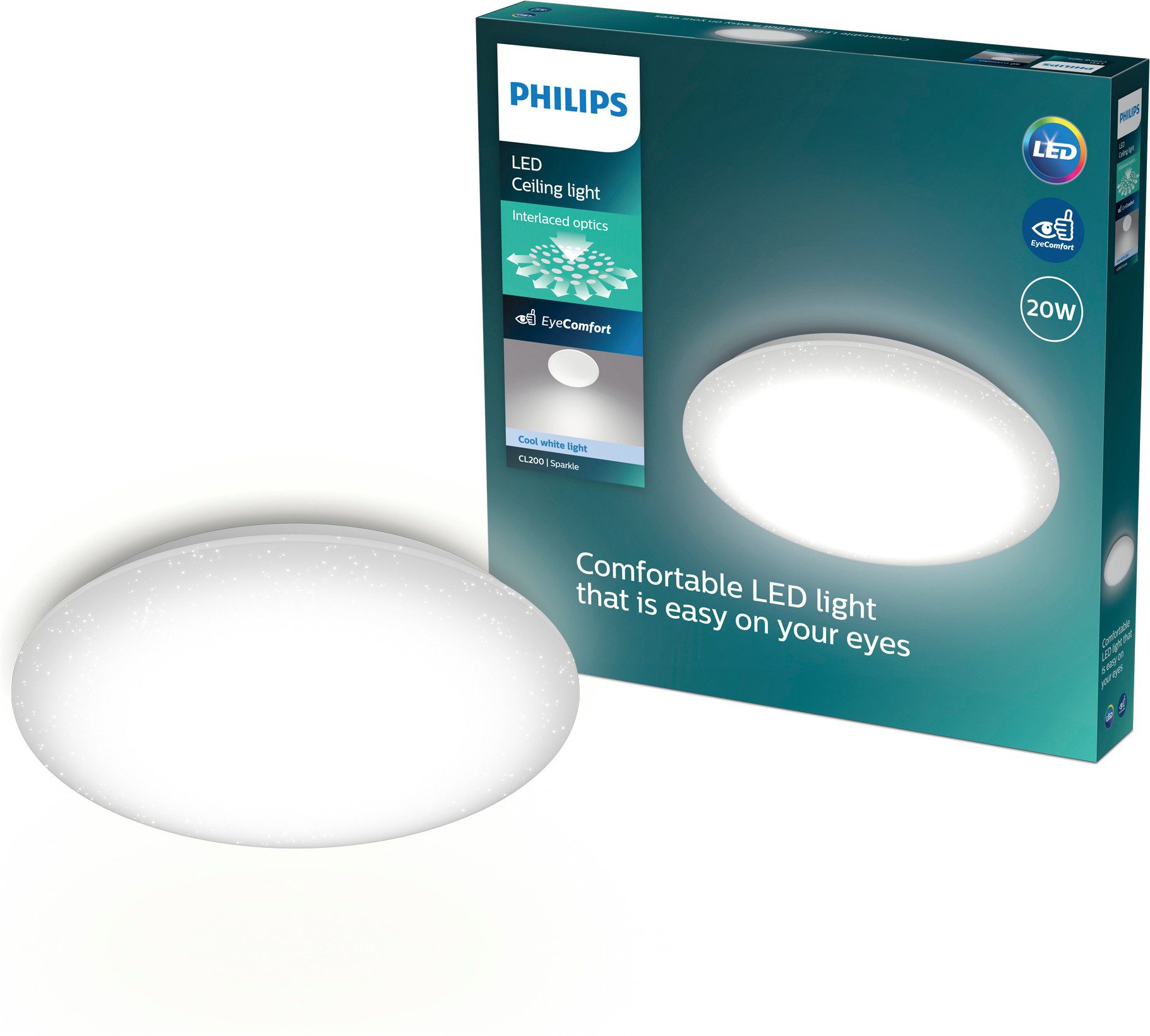 Philips LED Deckenleuchte Moire CL200, kaltweiß (4000K), rund, weiß, LED fest integriert, Kaltweiß, Sternenlichtoptik
