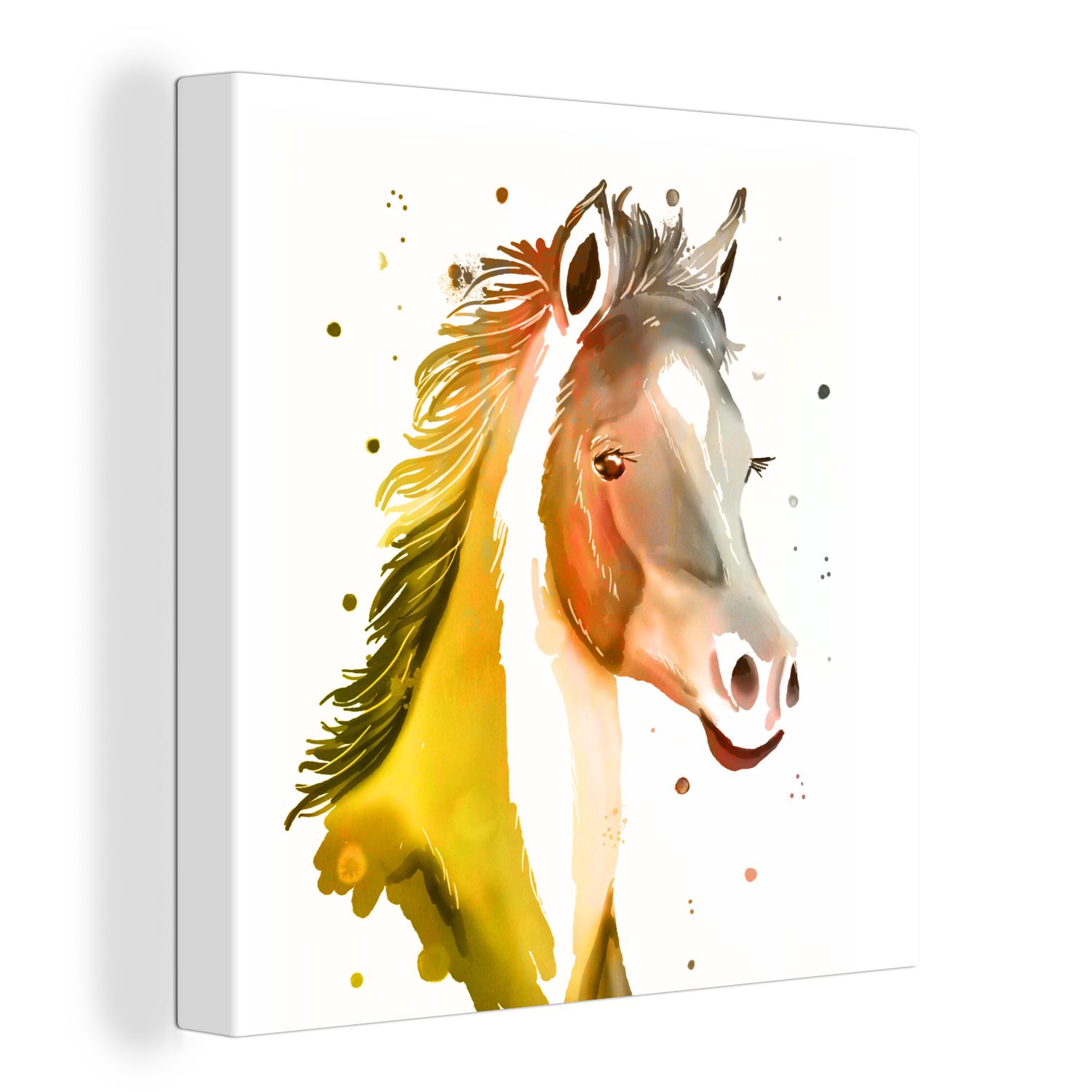 OneMillionCanvasses® Leinwandbild Pferd - Gelb - Polka dots - Mädchen - Kinder - Mädchen, (1 St), Leinwand Bilder für Wohnzimmer Schlafzimmer