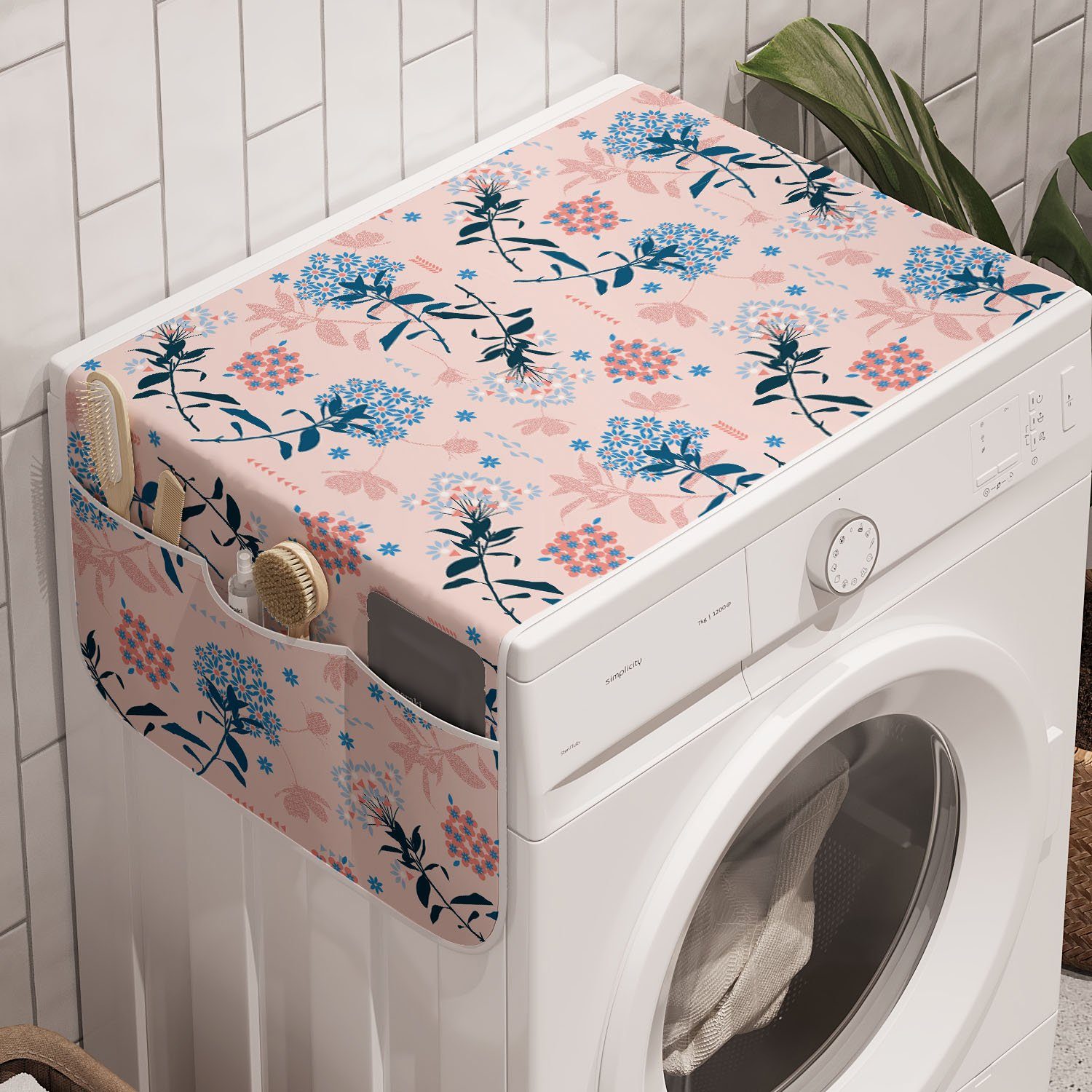 Abakuhaus Badorganizer Anti-Rutsch-Stoffabdeckung für Waschmaschine und Trockner, Blumen Blumen auf einem Blush Kulisse