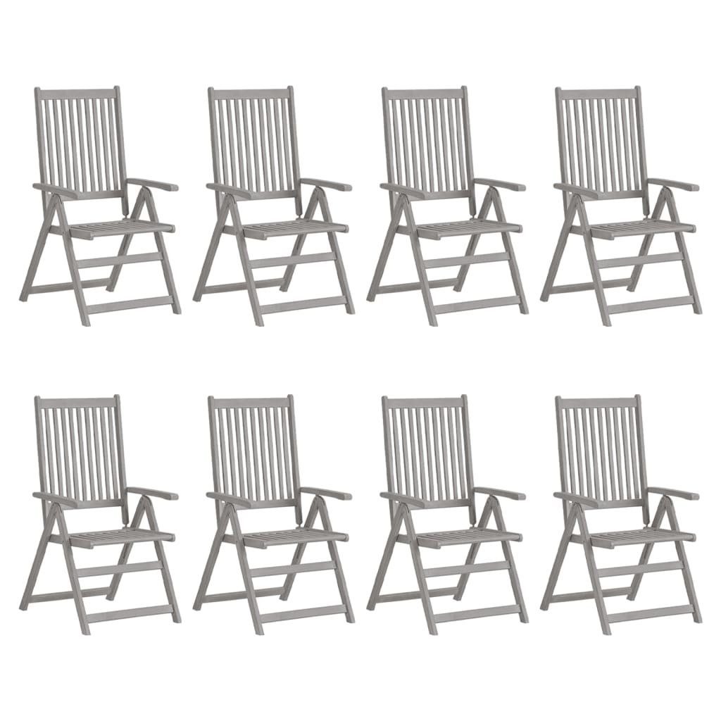 furnicato Gartenstuhl Verstellbare Gartenstühle mit 8 Grau Akazienholz Stk. Auflagen