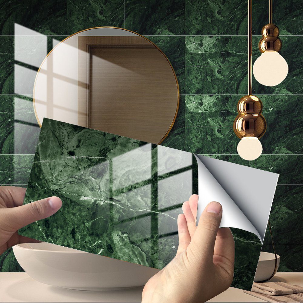 COOL-i ® Fliesenaufkleber Klebefliesen 4 Stück -30cm x 15cm, 3D Fliesenaufkleber (Marmor Optik), PVC Wasserfest,Selbstklebend,Hitzebeständig,Starke Klebefähigkeit