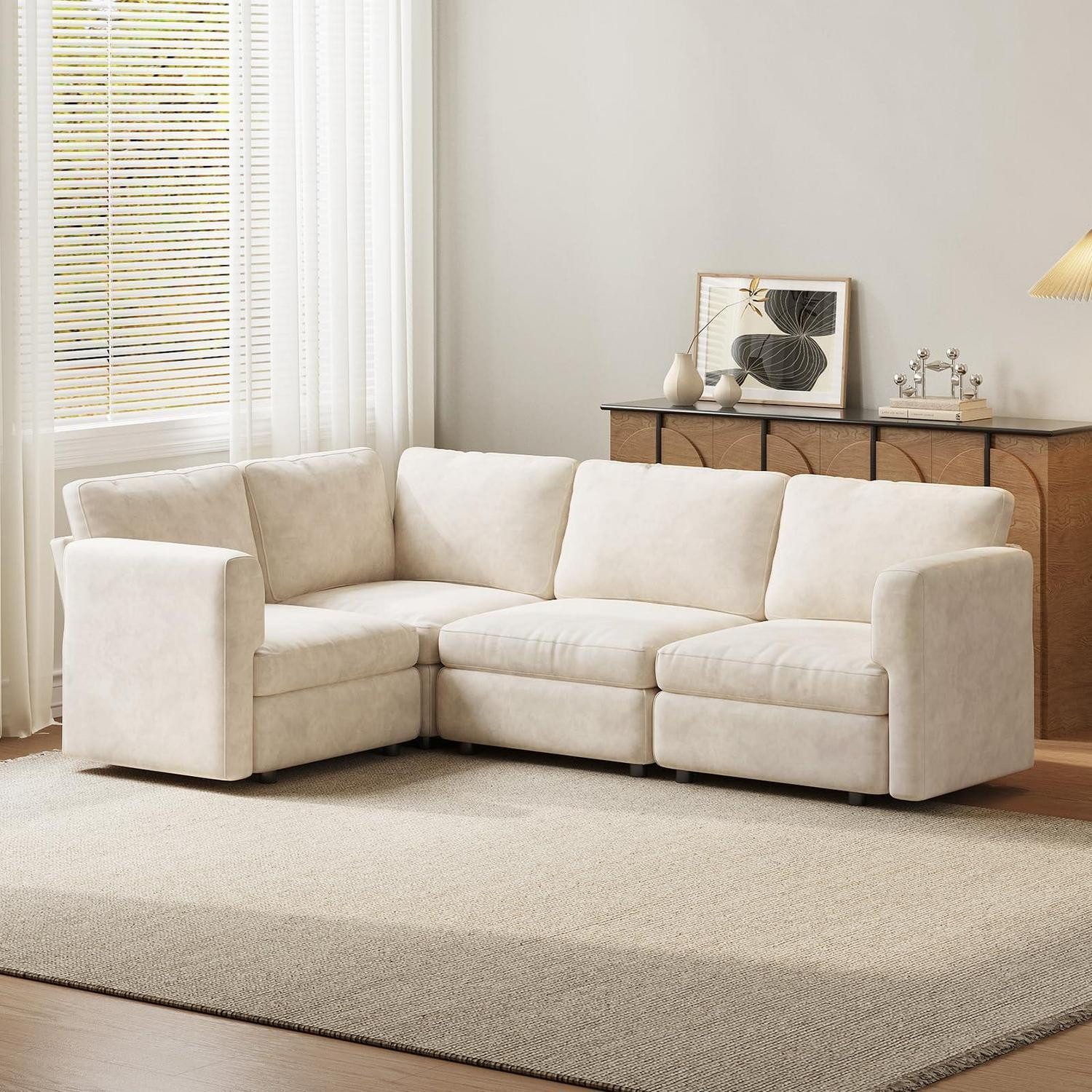 LuxusKollektion Ecksofa Ecksofa Stoff Ottomane Polstersofa Wohnzimmer 4-sitzer