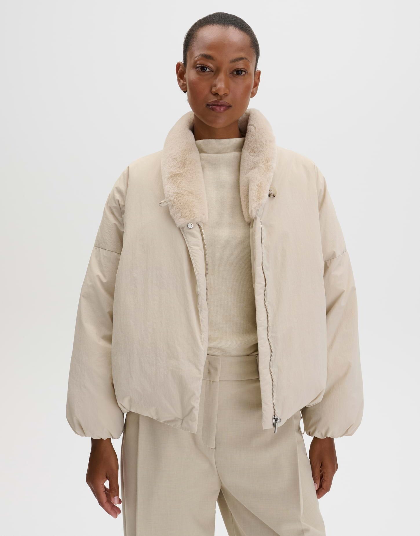 someday Winterjacke Valou mit Kunstfellkragen Loose Fit mit V-Ausschnitt und glattem Griff