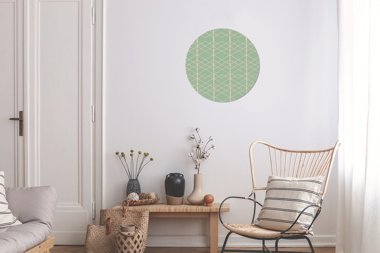 MuchoWow Gemälde - Linie 30x30 (1 Wohnzimmer, - Wandbild, Wanddekoration Muster, Rundes Kreis Forex, cm St), Grün