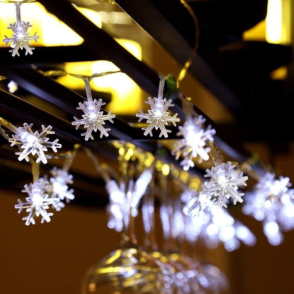 3M/6M, Christbaumschmuck-Lichter, Schneeflocken-Lichterkette LED-Lichterkette Batteriebetriebene, HOME hängende Weiß LAPA Weihnachten, Schneeflockenlichter,