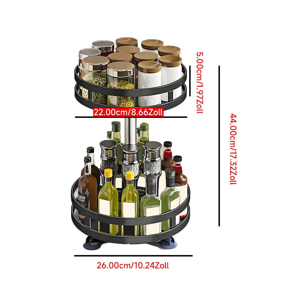 PODOFO Gewürzregal Gewürzregal Drehbar 3 Etagen 360° Drehbarer Küchenorganizer -Schwarz