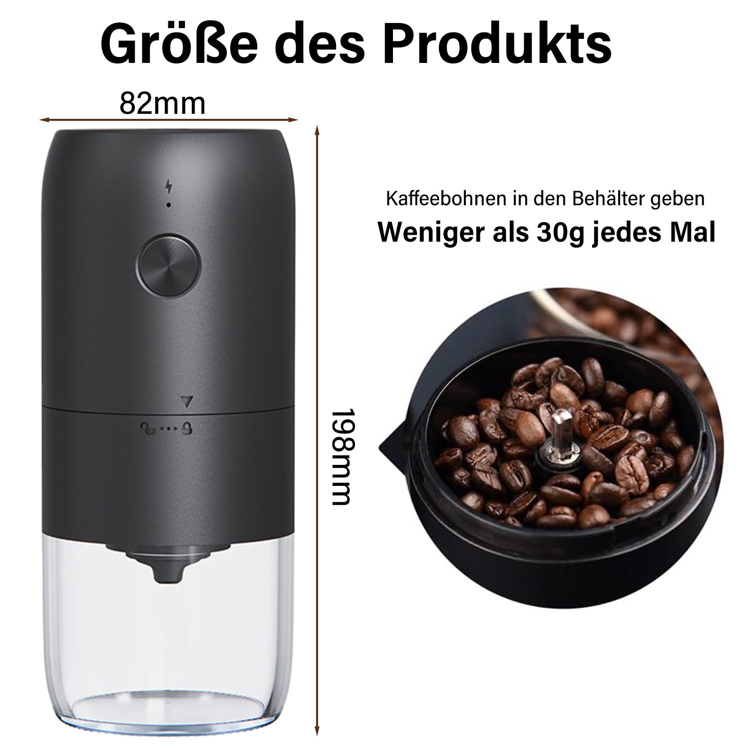 MOPUEA Kaffeemühle elektrische Kaffeemühle, Gewürzmühle Edelstahlklinge 25W, 25 g Bohnenbehälter, Geeignet für Kaffee, Nüsse, Gewürze