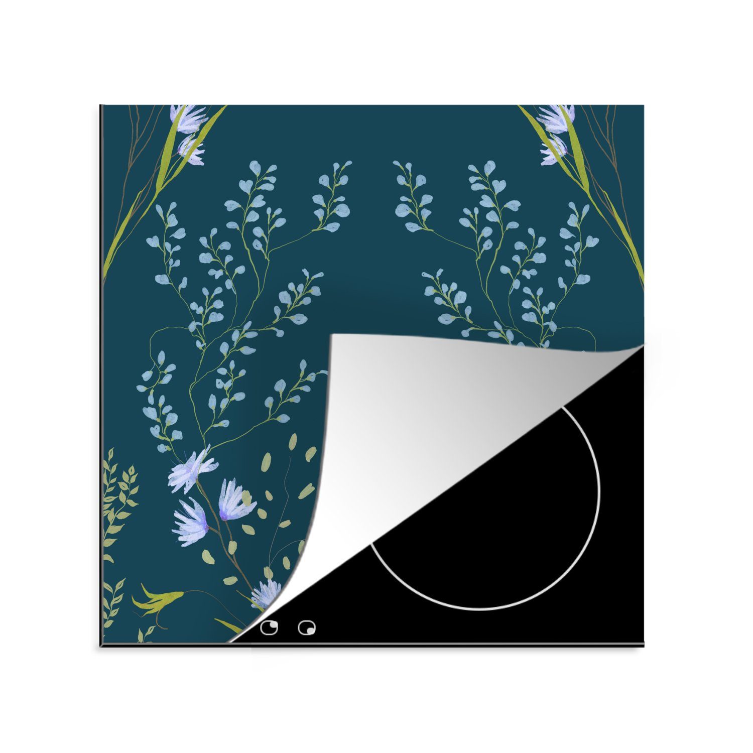 Arbeitsplatte für Blumen - Pastell Herdblende-/Abdeckplatte Design Blau, 78x78 Ceranfeldabdeckung, (1 - Vinyl, küche cm, tlg), MuchoWow -