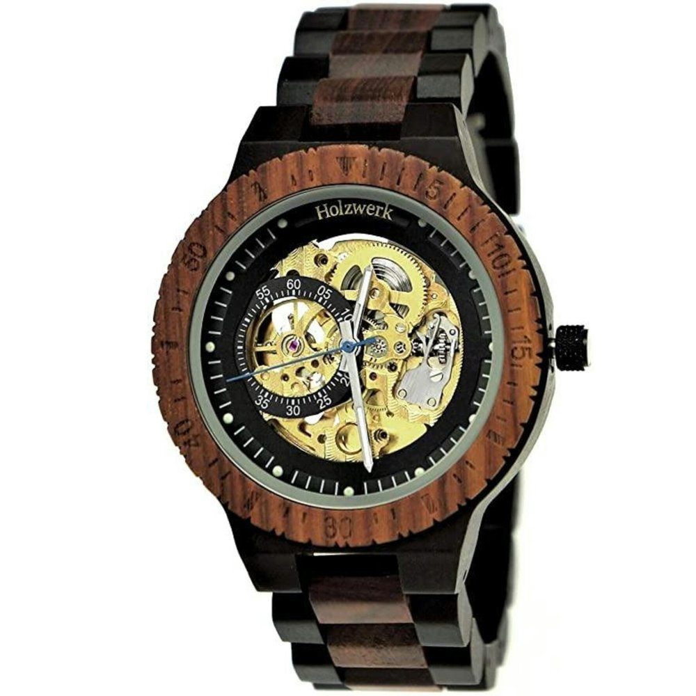 Holzwerk Mechanische Uhr Herren Automatik Holz Armband Uhr, (inklusive Armbandkürzer), Holz Unikate, ideal auch als Geschenk, mechanisches Uhrwerk