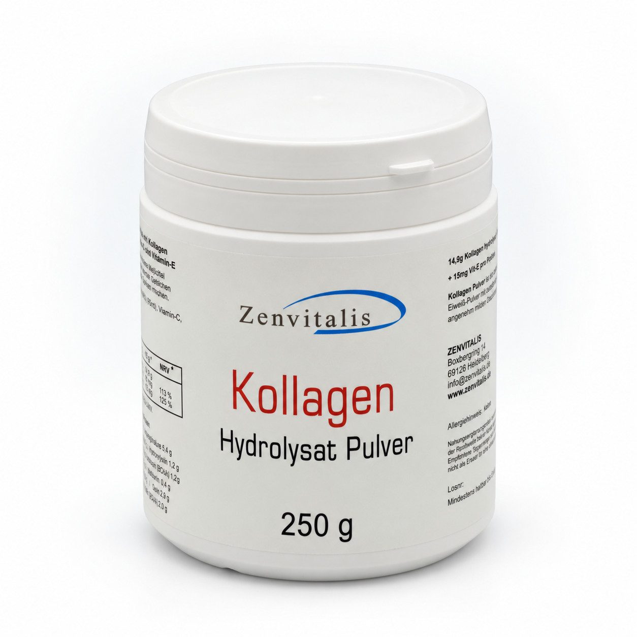 Zenvitalis Kollagen Hydrolysat vom Rind Pulver, 1 er Packung à 250 g, 99 % Kollagenhydrolysat vom Rind, mit Vitamin C und E