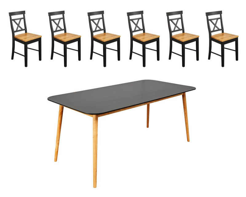 LC Home Essgruppe »LC Home »Esbjerg« Dining Set II Sitzgruppe schwarz«, Tisch mit 6 Stühlen