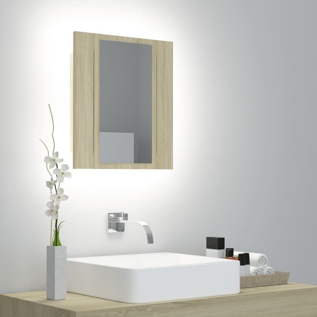 vidaXL Badezimmerspiegelschrank LED-Bad-Spiegelschrank Sonoma-Eiche 40x12x45 cm Acryl (1-St) Sonoma Eiche