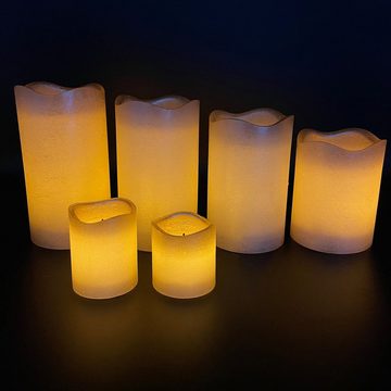 Online-Fuchs LED-Kerze 4 + 2er Set LED Kerzen aus Echtwachs mit Timer und Fernbedienung (Champagner, Weiß, Silber, Rot, Róse -, Metallic-Design), ohne Flamme, leuchten aus dem Inneren