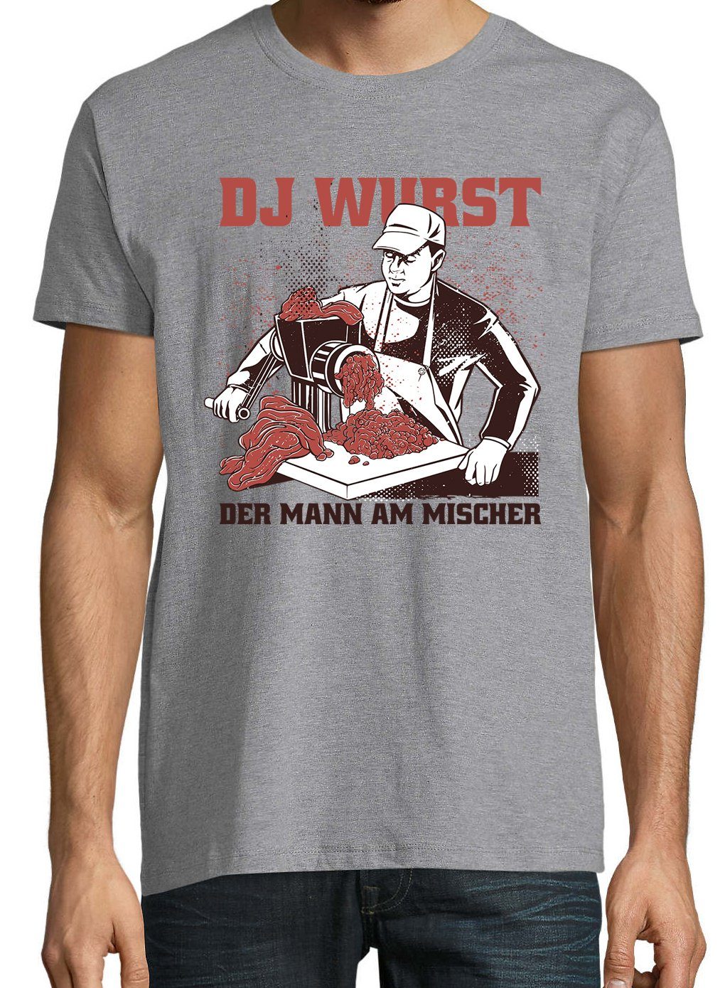 Youth Wurst Grau mit Herren lustigem DJ Fleischer T-Shirt Designz Frontprint Shirt