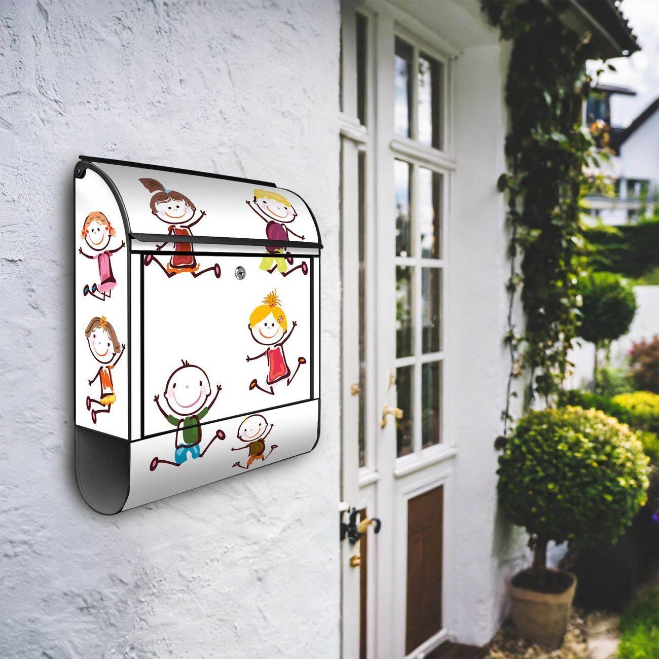 Thumbnail - banjado Wandbriefkasten Stahl Happy Kids (Wandbriefkasten witterungsbeständig, pulverbeschichtet, mit Zeitungsfach), 39 ...