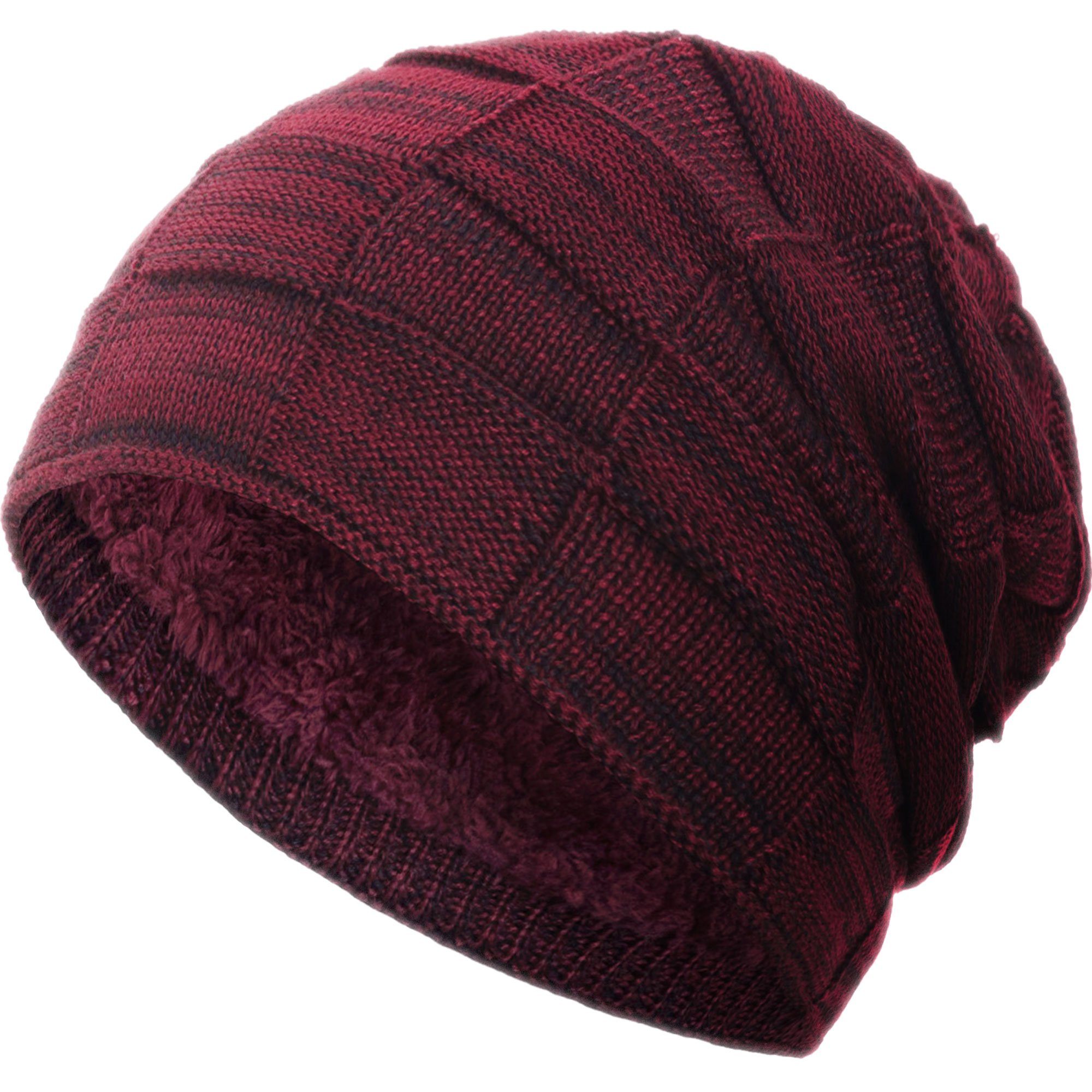 compagno Strickmütze (1-St) Gefütterte Damen Beanie Wintermütze Winter Haube weinrot Herbst Mütze meliert Herren