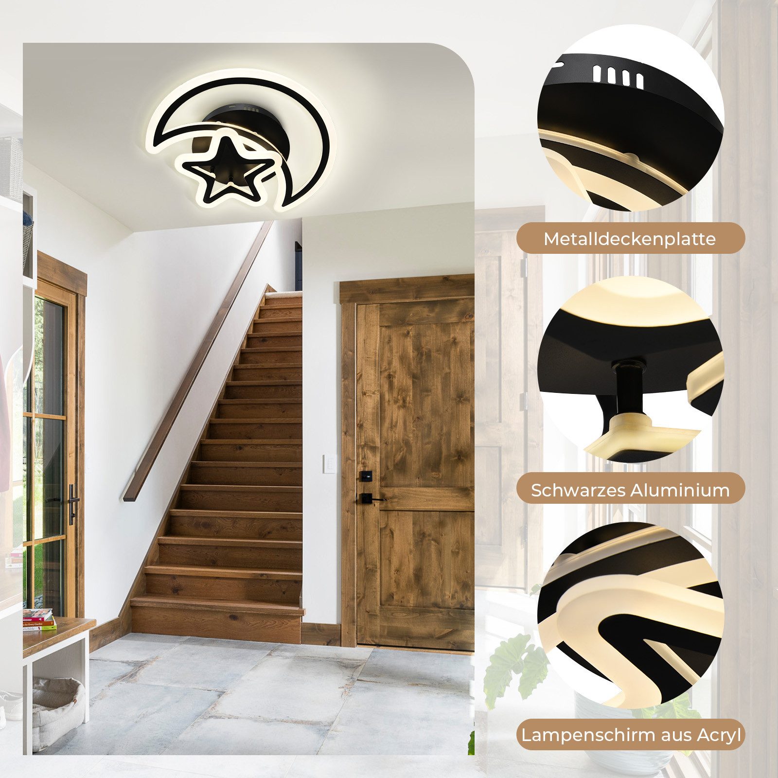 Jibenhome Deckenleuchte LED Deckenlampen Schwarz Dimmbar günstig online kaufen